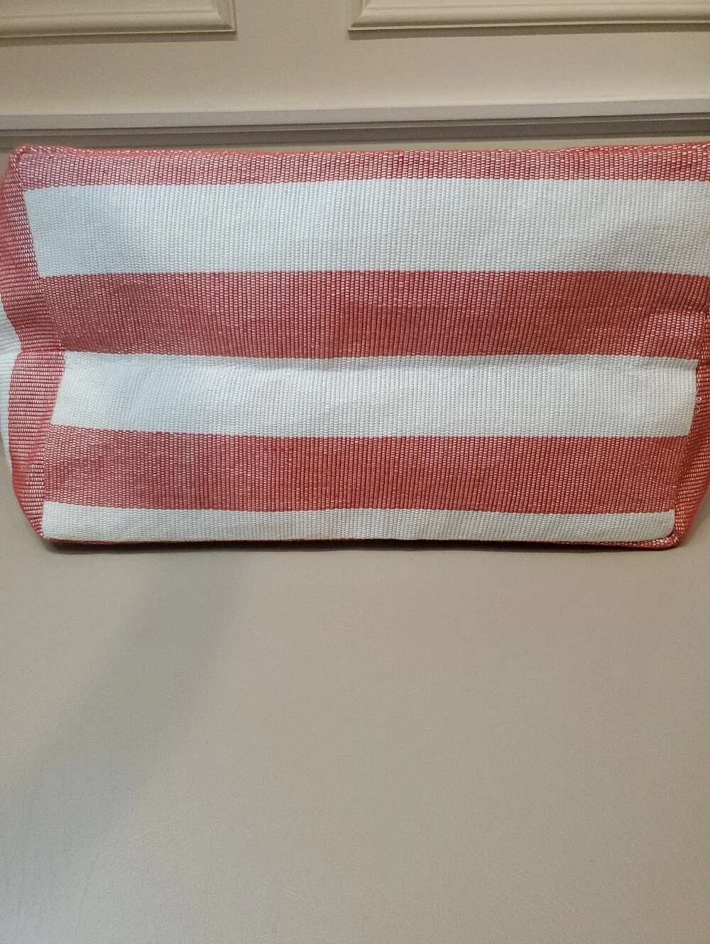 Red & White Striped Beach Tote Bag Hoop Handle Summer Canvas